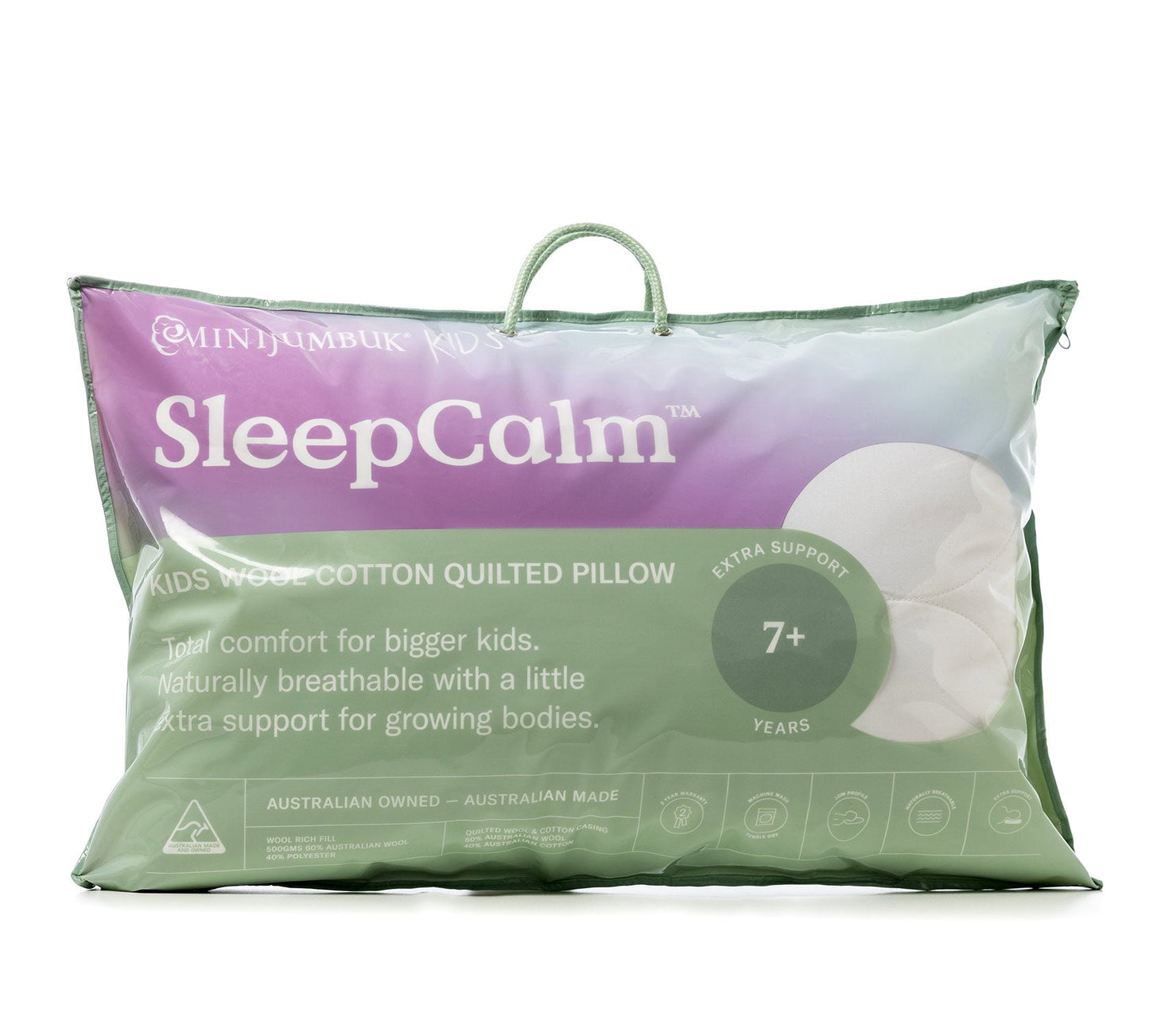 MiniJumbuk Kids Sleep Calm Wool Cotton Quilted Pillow (7+ years)