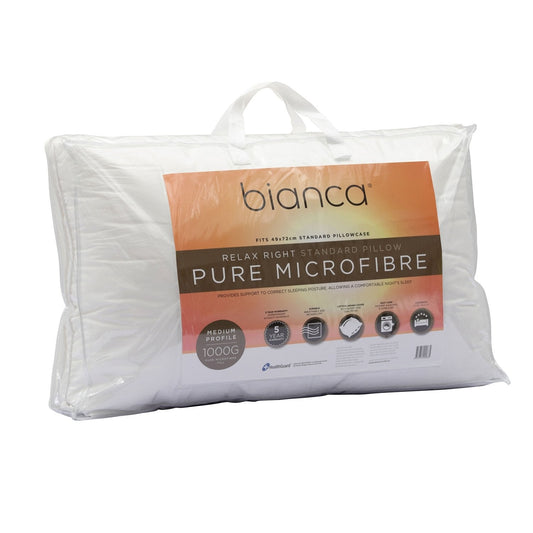 Relax Right 1000gm Pure Microfibre Fill Medium Profile Pillow by Bianca